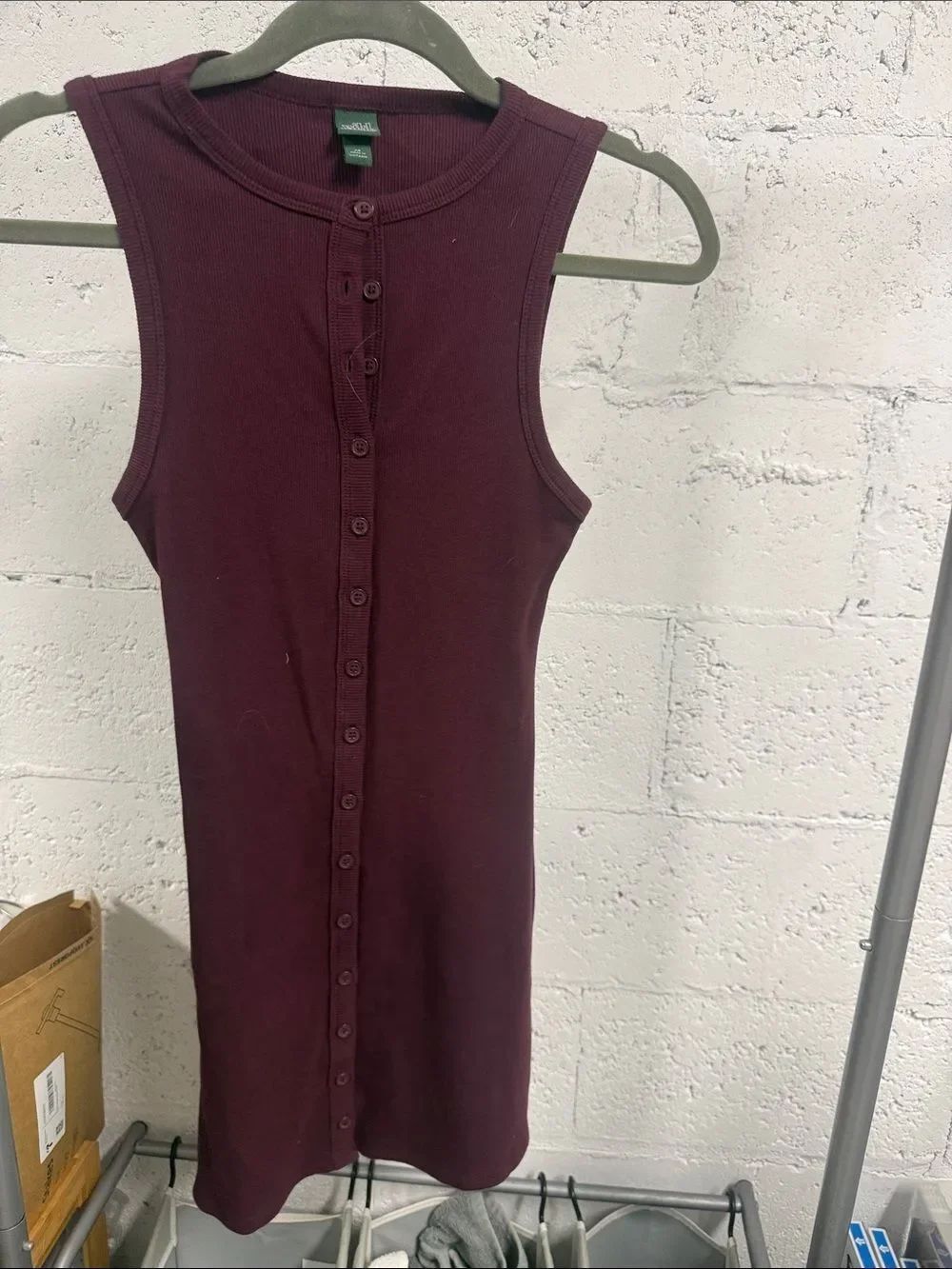 Sleeveless Button Down Purple Ribbed Tank Dress Size XS Wine Colored NWOT